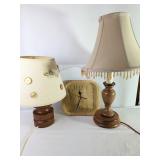 A Bulova Quartz Wall Clock & Wood Table Lamps