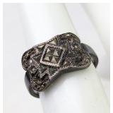Art Deco Style Sterling & Marcasite Plaque Ring