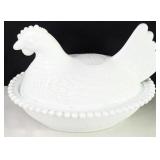 Milk Glass Hen on Nest Covered Dish