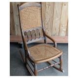 Antique Rocking Chair with Caned Back and Seat