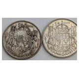 CDN George VI Silver 50-Cent Coins, 1945 and 1951