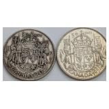 CDN Silver 50 Cents Coins, 1943 and 1951