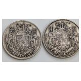 CDN George VI Silver 50 Cents Coins, 1940 and 1945