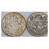 CDN Silver 50-Cent Coins, King George VI, 1944 and