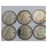 Six CDN Silver 10-Cent Coins, 1939-1950