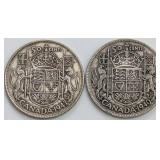CDN George VI Silver 50 Cent Coins, 1940 and 1943