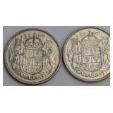CDN Silver 50 Cent Coins, 1956 and 1958