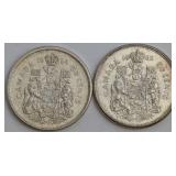 CDN Silver 50 Cent Coins, 1962 and 1964
