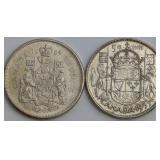 CDN Silver 50 Cent Coins, 1953 and 1964