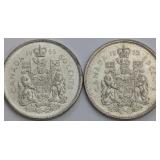 CDN .800 Silver 50 Cent Coins, 1965 and 1966