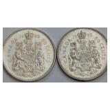 CDN Silver 50-Cent Coins, 1962 and 1965