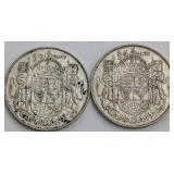 CDN Silver 50 Cent Coins, 1950 and 1952, KM 45