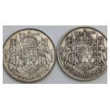 CDN George VI Silver 50 Cent Coins 1942 and 1951