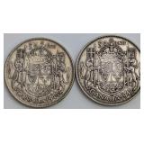 CDN Silver 50 Cent Coins, 1942 and 1944