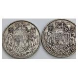 CDN Silver 50-Cent Coins, 1943 and 1945