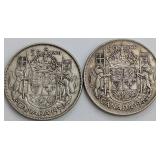 CDN Silver 50-Cent Coins, 1944 and 1950