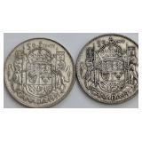 CDN Silver 50 Cents Coins, 1951 and 1952