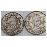 CDN George VI Silver 50 Cents Coins, 1945 and 1952
