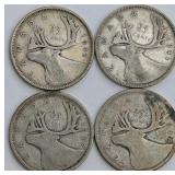 CDN Silver 25-Cent Coins, 1937-1942