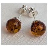 Amber and Sterling Earrings
