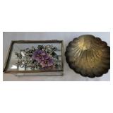 Vintage Glass Trinket Box & Brass Shell Dish