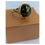 Silver Gilt & Green Baltic Amber Cocktail Ring