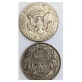 1964 US Half Dollar & 1949 CA 50 Cents