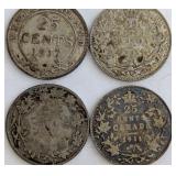 CA George V Silver 25-Cent Coins