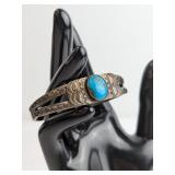 Stamped Silver & Turquoise Cuff Bracelet
