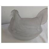 Frosted glass hen Indiana Glass