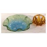 Bubble bowl & amber glass basket