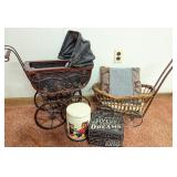 Doll Pram & Wicker Wagon
