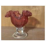 Vintage Cranberry Art Glass Candy Dish