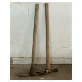 (2) Wooden Handle Mattocks or Pickax