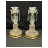 Pair of Antique Glass Crystal Candlesticks
