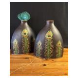 Pair Peacock Vases 13'