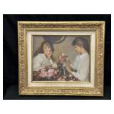 Vintage Print Titled Two Girls Arranging Roses