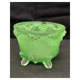 Vintage Jeanette Green Glass Footed Bowl
