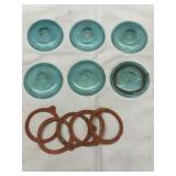 Vintage Blue Glass, Lids, Rubber Sealing Gaskets