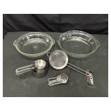 Pyrex Pan and Stainless Steel Measuring Cups