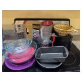 Pyrex Bowls, Toaster, Pans, Cheese Grader