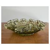 Vintage Fenton Green Ruffled Bowl
