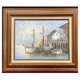 Y. Howard Boats at Harbor Framed Oil Painting