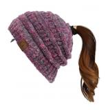 C.C Cable Knit Bun/Ponytail Beanie Multicolored