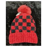 Red & Black Checkered Pom Pom Beanie