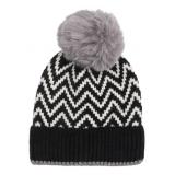 Knitted B&W Print Pom Pom Beanie