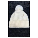 Plush White Beanie with Pom Pom