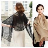 Women's Shawl/Scarf Black & Beige 2 Pcs