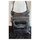 Brighton Black Leather and Fabric Crossbody Bag