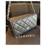 Designer Style Quilted Black Wallet on Chain